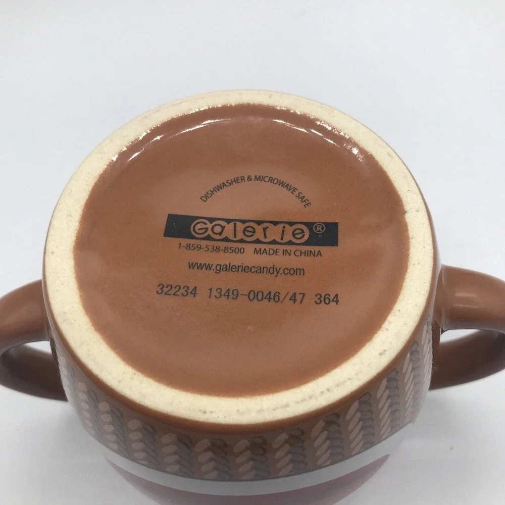 Galerie Sock Monkey Double 2 Handle Coffee Tea Cup‎ Mug Brown 16 oz
